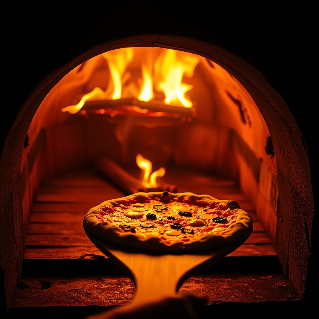 Wood-fired oven at il Forno Pizza & Pasta in Santorini